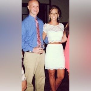 Two piece white lace outfit